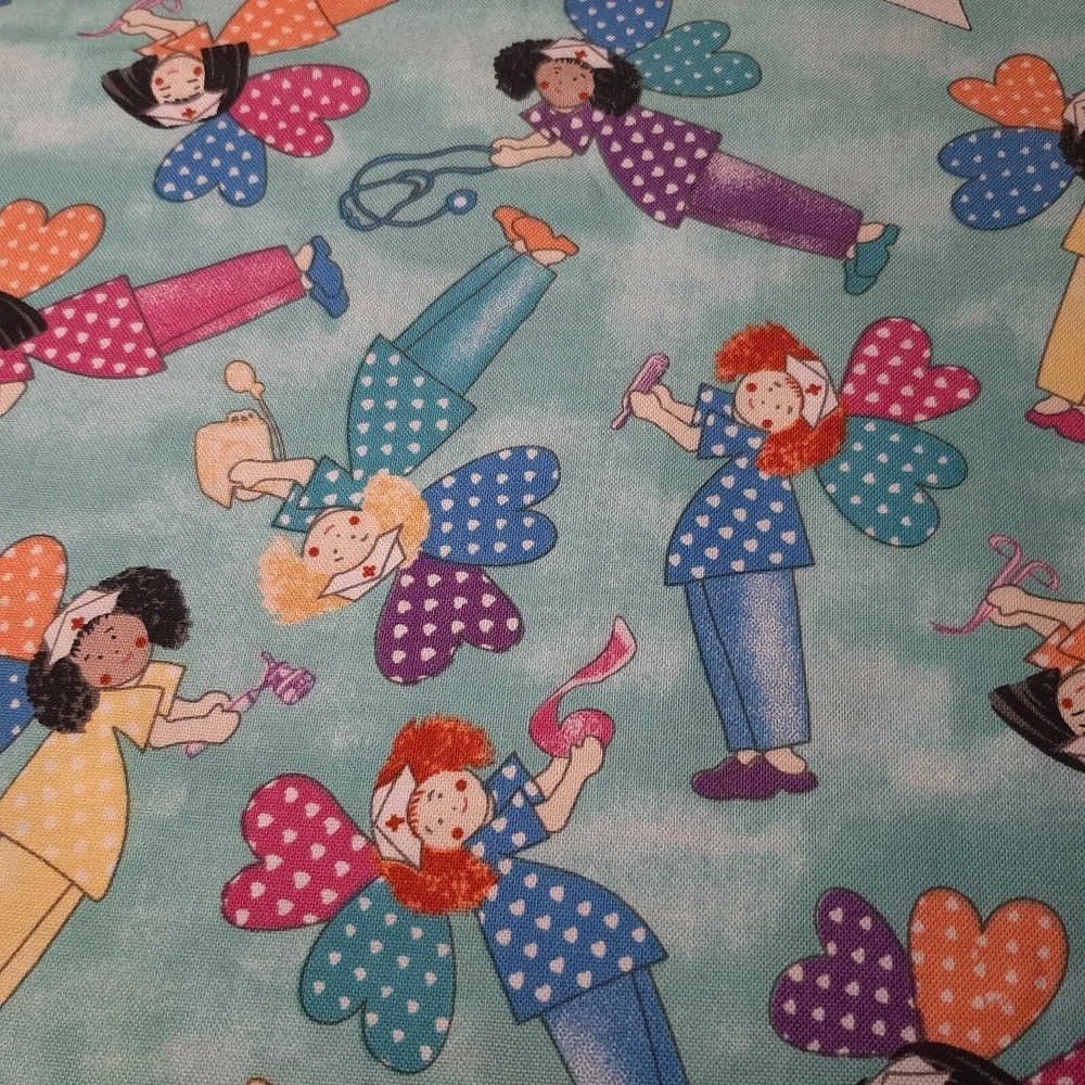 Pediatric Angel Nurse Whimsical Scrubs Fabric 2.5 Yards Northcott Cotton Fabric